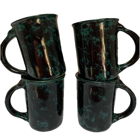 Lot of 4 Bennington Vermont Potters Thumbprint Mugs Pottery Green Agate 4.5” - Picture 1 of 3